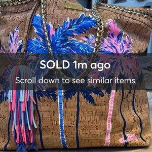 NWOT Lilly Pulitzer Reversible Palms Up Cork Tote Bag With Large Tassel.